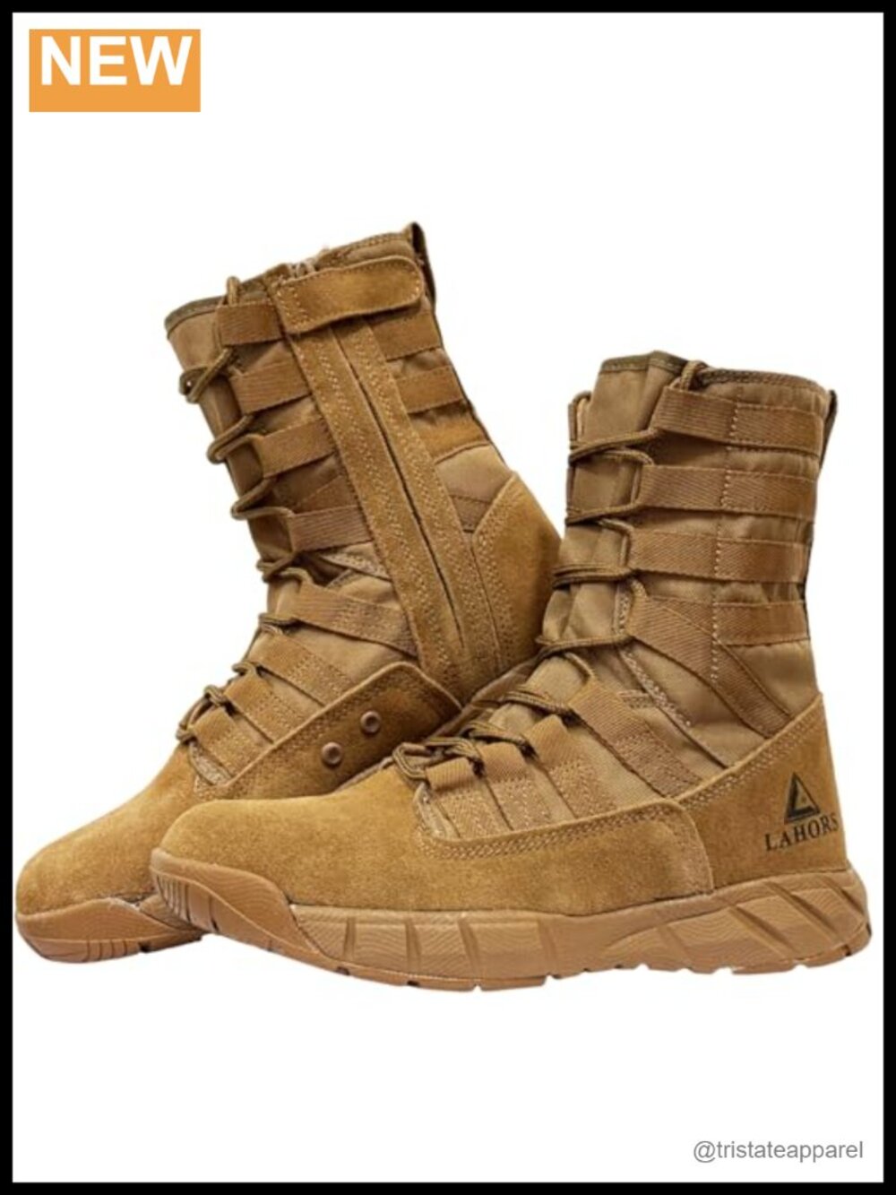 LAHORS Suede Leather Mesh Side Zip Military Tactical Combat Boots 8"